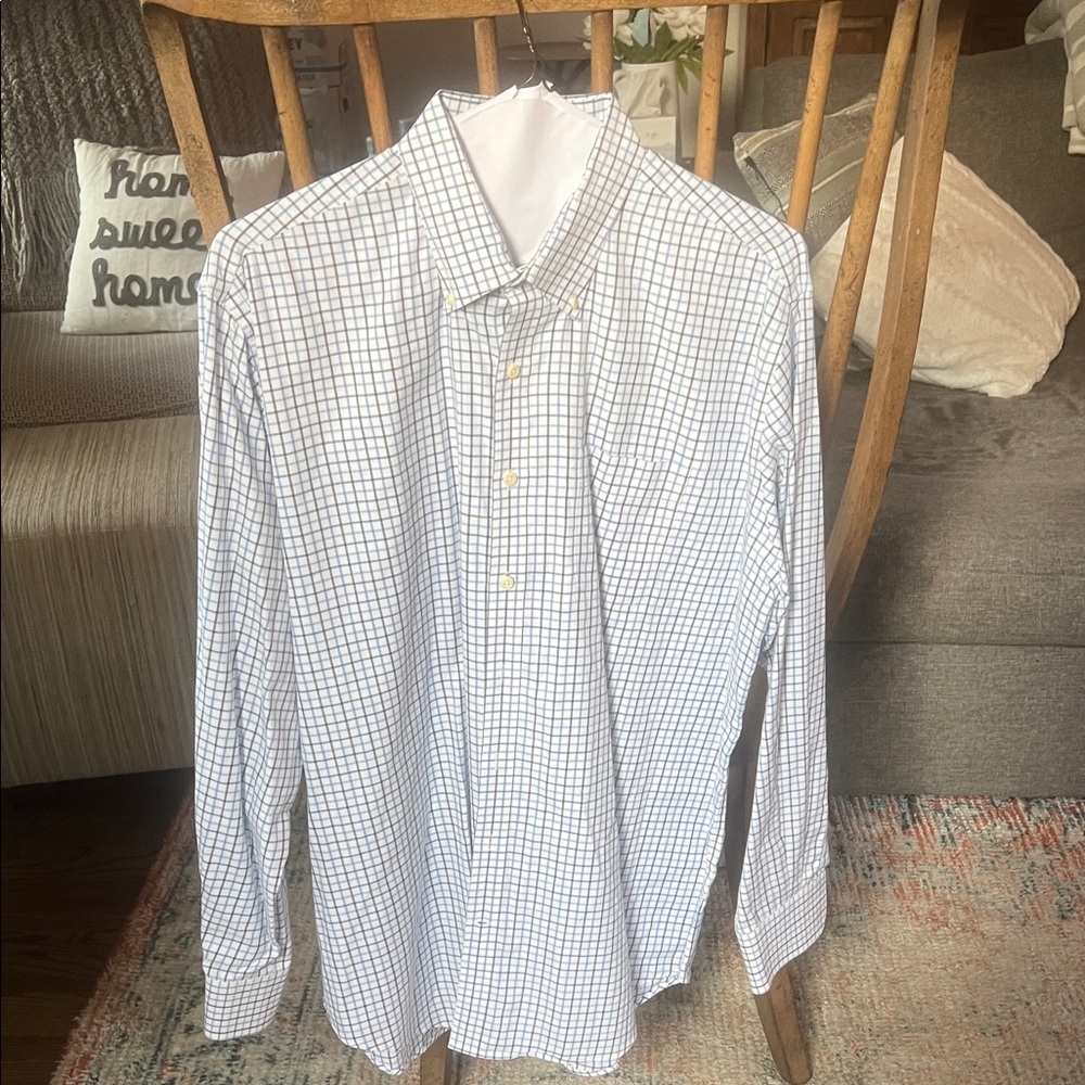 Peter Millar Nanoluxe easycare Men's Blue Checkered Shirt | XL